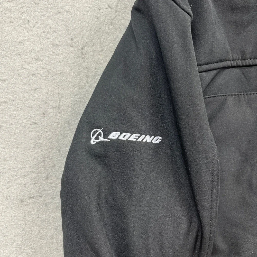 Boeing MFE Clique Softshell Jacket Mens S Black Logo Full Zip Fleece Lined Work